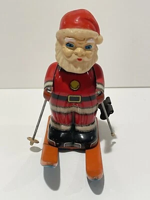 Vintage Papai Noel Wind Up Esqui Funciona Grandes Movimentos com Rodas 1950’s Japão RARO - Imagem 1 de 4