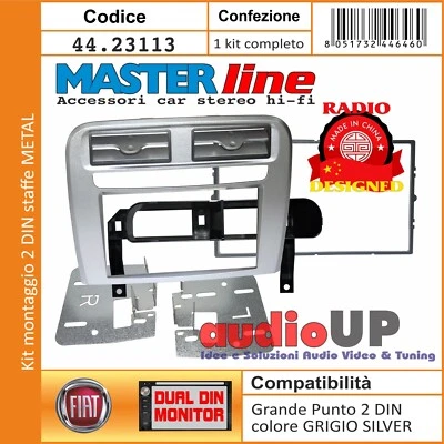 MASCHERINA AUTORADIO 2 DIN FIAT GRANDE PUNTO KIT PER RADIO EURO E CINA. SILVER - Immagine 1 di 4