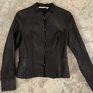 12th Street By Cynthia Vincent Black Leather Jacket Small Mandarin Collar - Picture 1 of 7