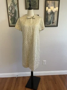 Vintage 1960s Gold Metallic Brocade Shift Dress Sz M L’Aiglon Mod Glam - Picture 1 of 7