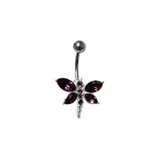 14 Gauge Belly Button Navel Rings Surgical Steel Dragonfly with CZ Gems Jewels