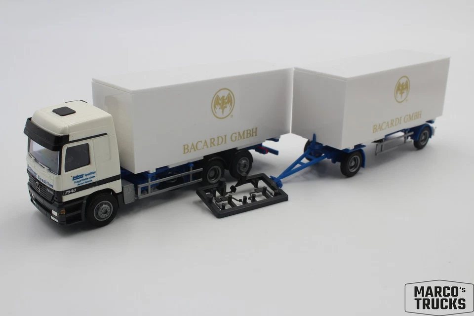 AWM MB Actros MP1 L WB drawbar trailer truck "TTS Spedition Bacardi" 1:87 /AW319 - Image 1 of 1
