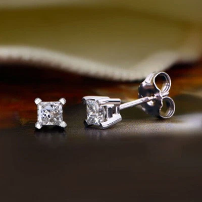 Solitär Ohrstecker 0,50 Karat simulierter Diamant Princess-Schliff 14 Karat... - Bild 1 von 4