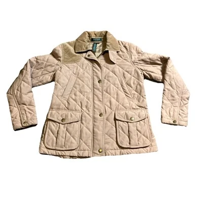 Chaqueta acolchada Ralph Lauren para mujer pequeña tostada caqui cuello pana talla pequeña Foto 1 de 4