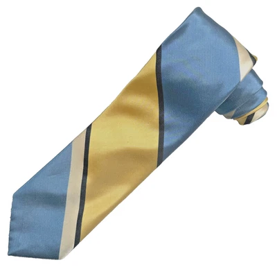 Corbata de cuello Essex Shoppe by Damon toda seda amarillo azul a rayas para hombre 3x56 pulgadas Foto 1 de 4