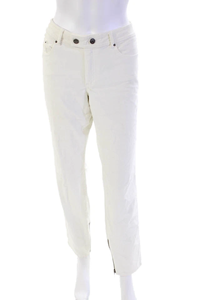 Pantalones rectos Rachel Zoe para mujer de algodón de pana tiro alto con cremallera al tobillo blancos talla 30 Foto 1 de 4