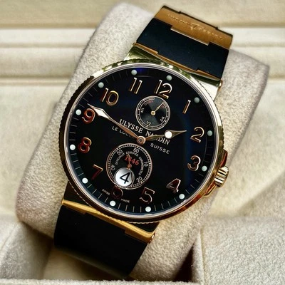 Ulysse Nardin Maxi Marine Cronómetro Oro Rosa 41 Esfera Negra Goma 266-66 B+P Foto 1 de 4