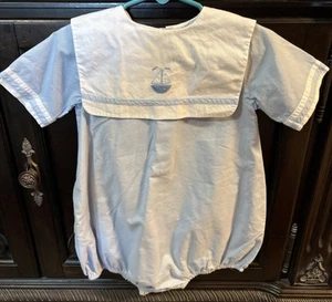 Strasburg Romper 24 Mos Boy Blue Sailboat Collar Vintage - Picture 1 of 5
