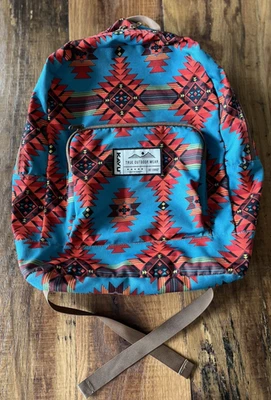 Mochila Kavu Bolso para Libros Azteca Suroeste Verde azulado Dos Correas Cremallera Ropa al Aire Libre Foto 1 de 4