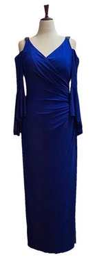 Lauren Ralph Lauren Dress Evening Gown Size 12 Cobalt Blue Maxi Slit Ruched - Image 1 of 4