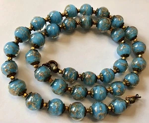 VTG MURANO VENETIAN TURQUOISE BLUE SOMMERSO AVENTURINE GLASS BEAD NECKLACE H33 - Picture 1 of 2