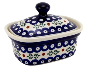 Polish Pottery Butter Dish / Container with Lid, 5.75" L x 4" W x 4" H, 14 Oz. - Picture 1 of 3