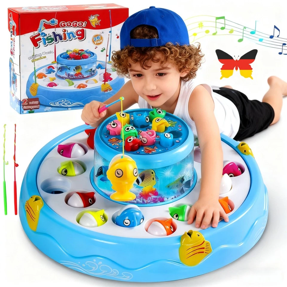 MARKENLOS Angelspiel Magnetisch ab 2–3 Jahre Kinderspielzeug mit 26 Fischen & 4 Angeln