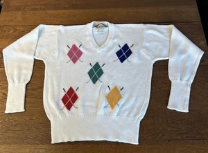 Vintage CORGI Diamond Argyle V-neck Sweater Womens Med  Preppy Pullover 90’s - Picture 1 of 6