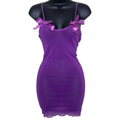 Vintage Purple Babydoll Mini Dress Chemise Bows Lingerie Slip Small Y2K - Image 1 of 4