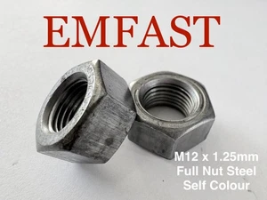 M12 x 1,25 Vollmutter Stahl glatt unvergoldet metrisch feinbeschichtet Spin on 19mm 12mm - Bild 1 von 3