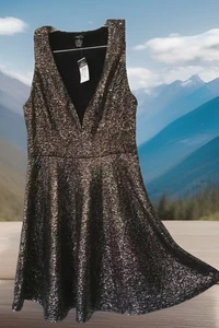 Charlotte Russe Dress M Black Gold Fairy Sparkle Stretch Witchy Whimsigoth NWT - Picture 1 of 9