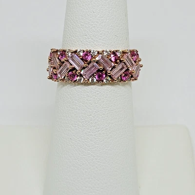 JTV Bella Luce 18k Rose Gold Sterling Silver Pink Sapphire ZigZag Ring ~ 6 - Image 1 of 4