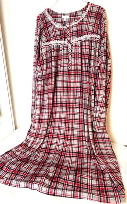 Secret Treasures Ladies Red Gray Plaid Fleece Nightgown Sz. 3X Granny Holidays - Image 1 of 4
