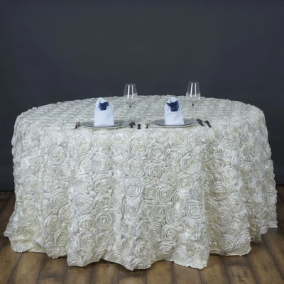 Marfil CINTA ROSAS 120" MANTEL REDONDO Elegante Boda Fiesta Catering Ropa de cama Foto 1 de 4