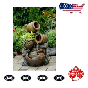 Weather-Resistant Multi Pots Fountain with Planter - Elegant Outdoor Decor - Picture 1 of 2