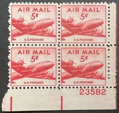 Scott#: C33 - DC-4 Skymaster 5¢ 1947 BEP Plate Block of Four MNHOG - Lot E17 - Image 1 of 2