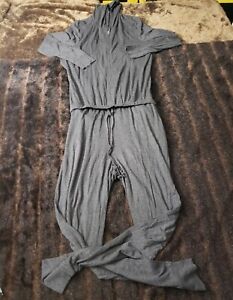 Cabi Womens Large Gray Long Sleeve Zip Stretch Drawstring Hooded Jumpsuit