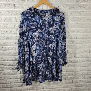 Chelsea Theodore Women Top 3X Long Sleeve Blue Button Up Lightweight Sheer Rayon - Picture 1 of 8