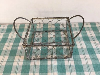 Country Farmhouse  Rustic Chicken Wire Basket 4 1/2" Square with Handles - Image 1 of 2