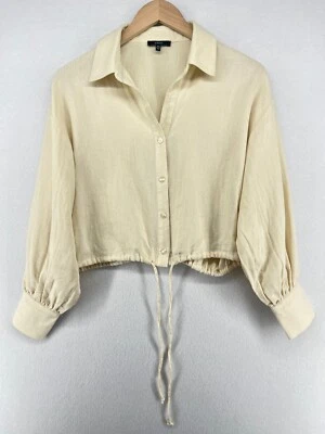 Top DREW ANTHROPOLOGIE para mujer XS recortado con botones lazo cintura algodón blanco roto Foto 1 de 4