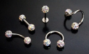 AB Ferido Shamballa Crystal Disco Ball Nose Stud Earing Body Piercing Bar Ring - Picture 1 of 10