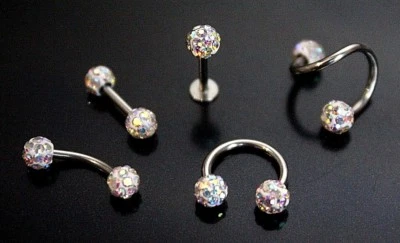 AB Ferido Shamballa Crystal Disco Ball Nose Stud Earing Body Piercing Bar Ring - Image 1 of 4