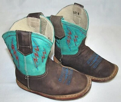 Roper Infant Cowbaby Turquoise Lightning Square Toe Cowboy Boots Boys Size 4 - Image 1 of 4