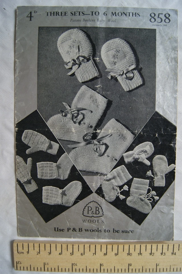 Vintage: P&B 858 three sets of mittens & bootees, Beehive Baby Wool, to 6 months - Image 1 of 1