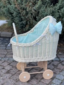 NEW doll stroller wicker doll pram bedding baby doll carriage and bow doll buggy - Picture 1 of 4