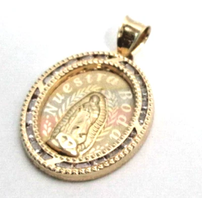 Colgante Ovalado Oro 14K 3 Colores Sólido Nuestra Boda Guadalupe María Colgante con Circonitas Foto 1 de 4