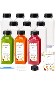10 Pcs 12 Oz Plastic Juice Bottles Empty Clear Containers with Tamper Proof Lids - Picture 1 of 7