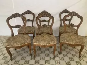 Gruppo di 6 antiche sedie poltroncine Luigi Filippo in noce epoca 1870 - Foto 1 di 6