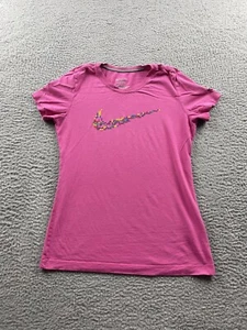 Nike Shirt Womens Medium Pink Multicolor Swoosh Logo Cotton Ladies 1097 - Picture 1 of 12