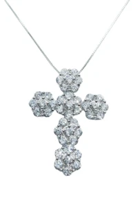 collana donna argento 925 con croce. pendente con zirconi bianchi oro bianco. - Foto 1 di 10