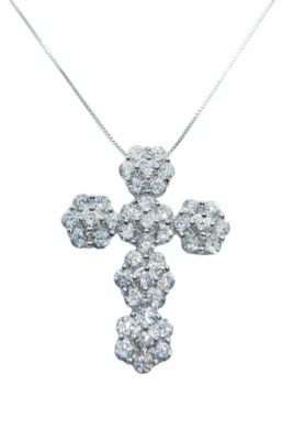 collana donna argento 925 con croce. pendente con zirconi bianchi oro bianco. - Immagine 1 di 4