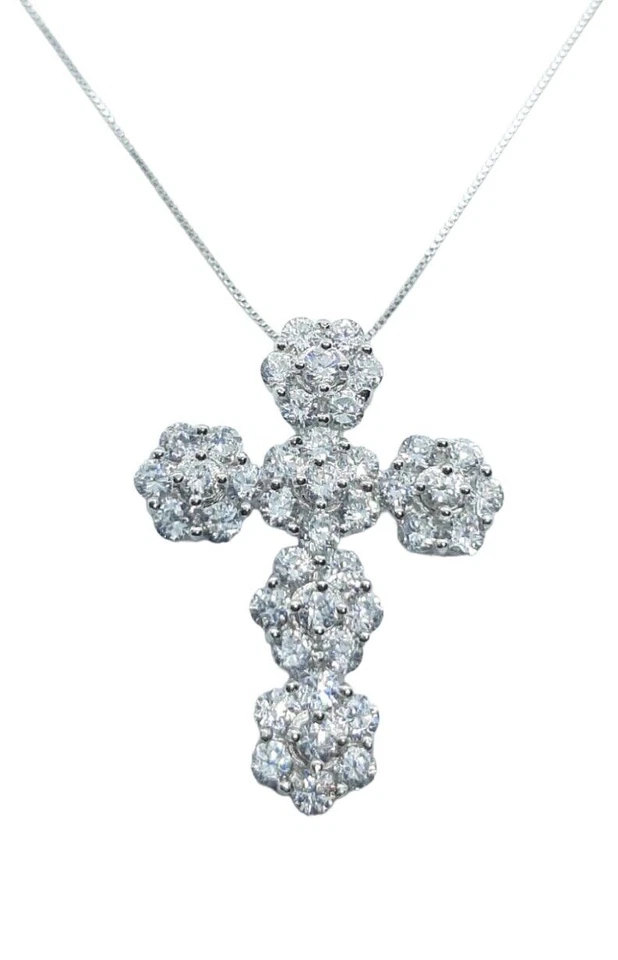 collana donna argento 925 con croce. pendente con zirconi bianchi oro bianco. - Immagine 1 di 4