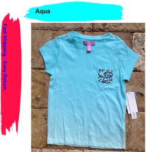 Aqua Girls' Short Sleeve Tee With Glitter Pocket, Aquasplash Blue, Size 6 - Picture 1 of 3