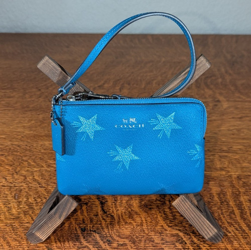 Coach Braccialetto Cerniera Angolare Stella Canyon Stampa Ardesia Blu Rivestito Tela