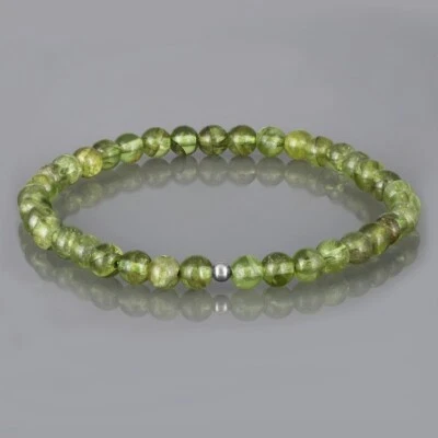 A++Dainty Peridot Smooth Round Gemstone Beads Stretchable Bracelets 6- 8'' Women - Image 1 of 4