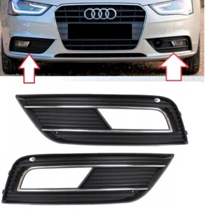 FRONT BUMPER FOG GRILL SET/PAIR WITH CHROME LINE FITS FOR AUDI A4 (B8) 2011-2015 - Picture 1 of 7