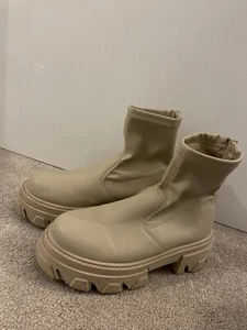 Beige Chunky Sock Boots - Picture 1 of 4