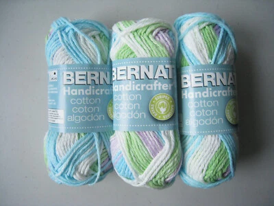Bernat Handicrafter Cotton Stripes Yarn Lot of 3x1.5 Oz 21317 Violet Stripes Foto 1 de 3