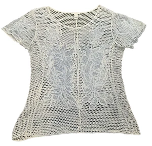 Cato C Est 1946 Tunic Top Womens L Blue Boho Beachy Peasant Crochet Sheer - Picture 1 of 12