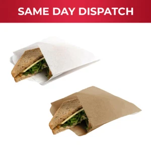 White & Brown Kraft Paper Bags for Takeaway Food Vegetables Grocery - All Sizes - Picture 1 of 11